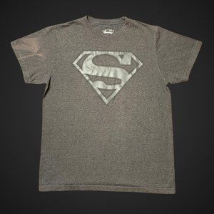 Bleach Stained Superman Logo Graphic Men's Black on Black Shirt Size M